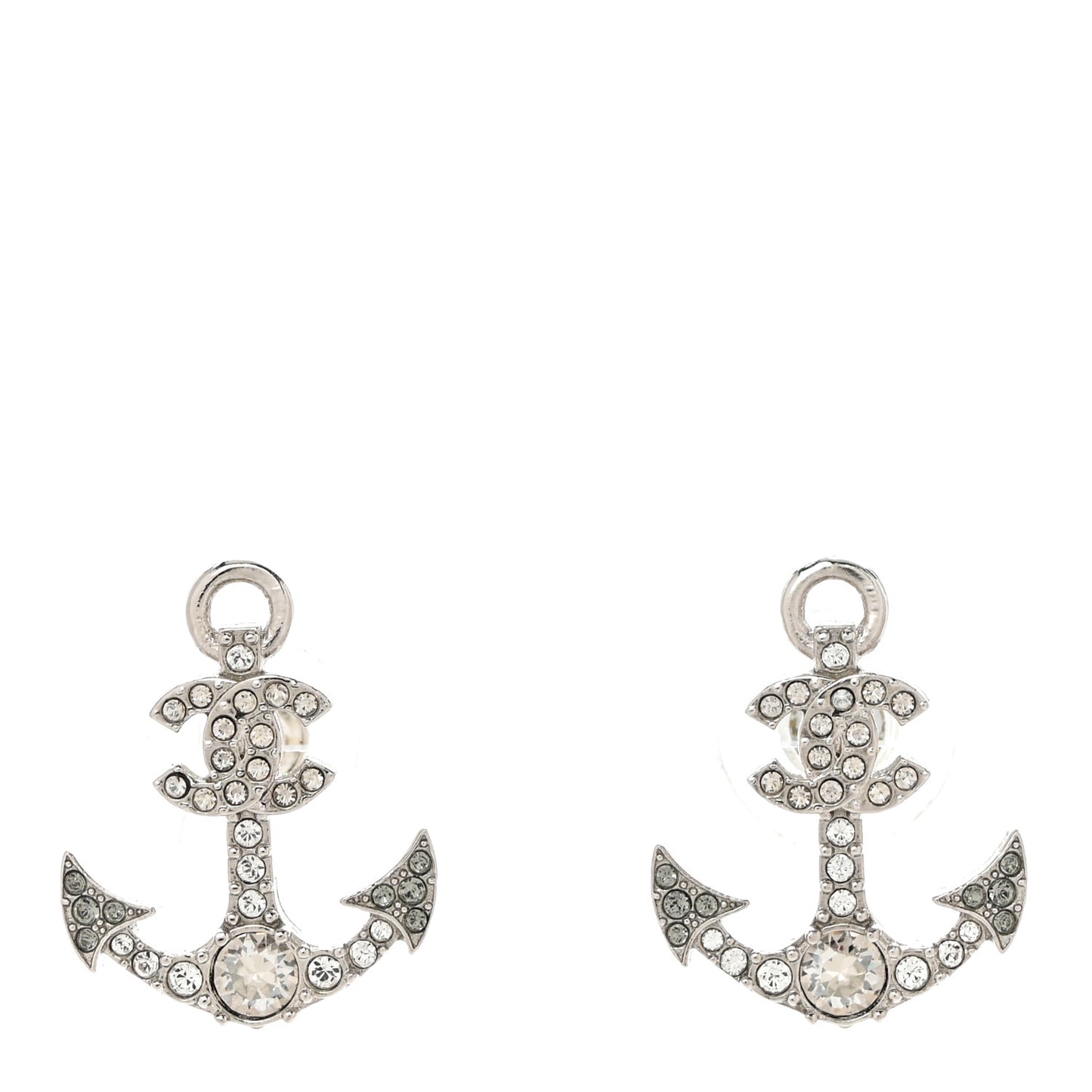 Crystal CC Anchor Earrings Silver