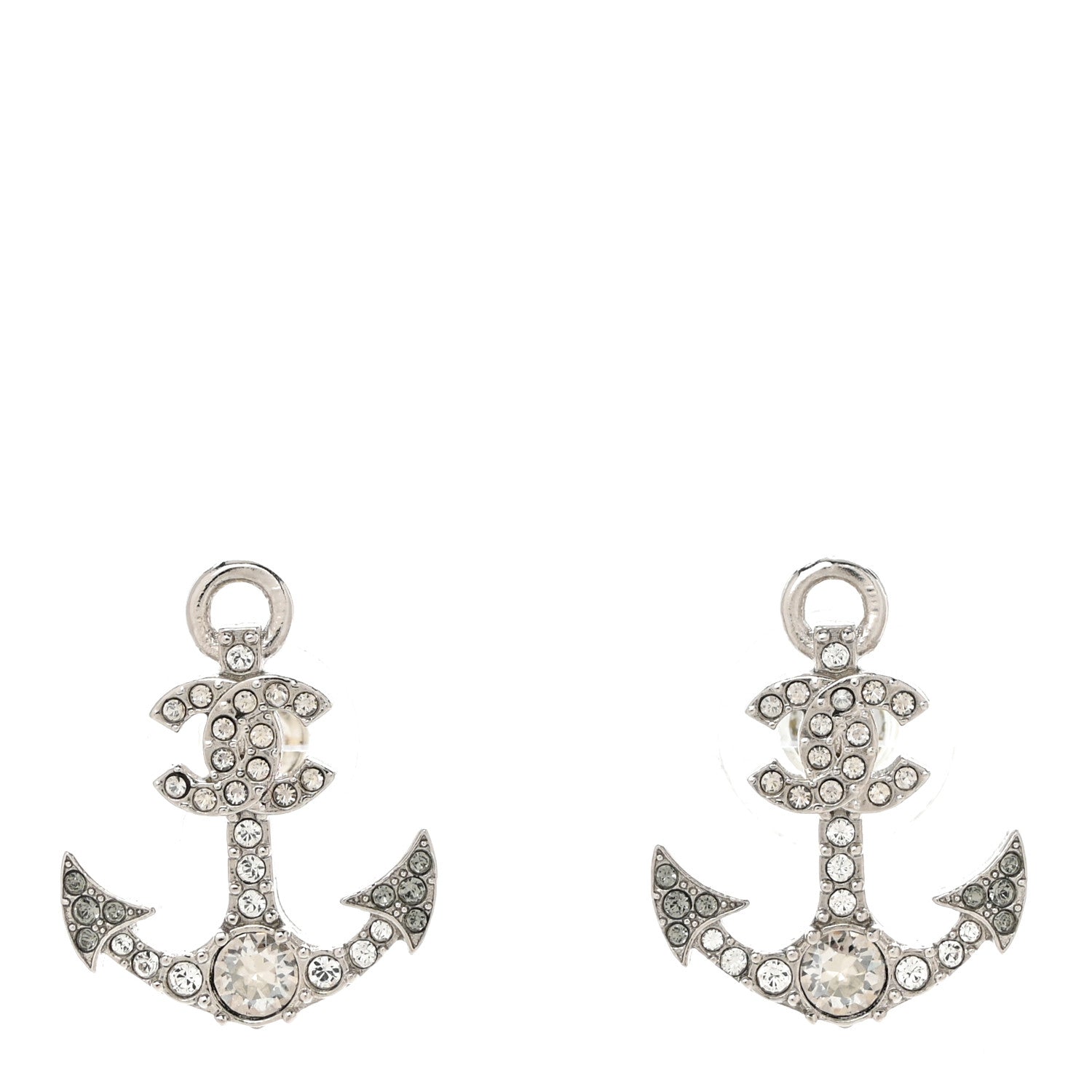 Chanel Crystal CC Anchor Earrings Silver 1 of 5