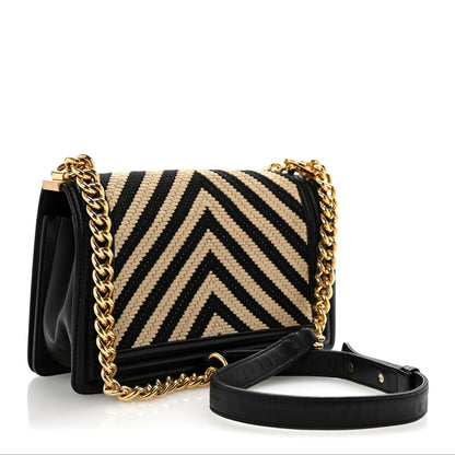 Chanel Fabric Chevron Braided Medium Boy Flap Black White 3 of 14