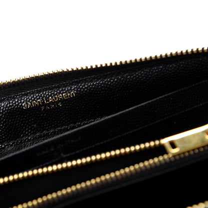 Saint Laurent Grain De Poudre Matelasse Chevron Monogram Zip Around Wallet Black 6 of 10