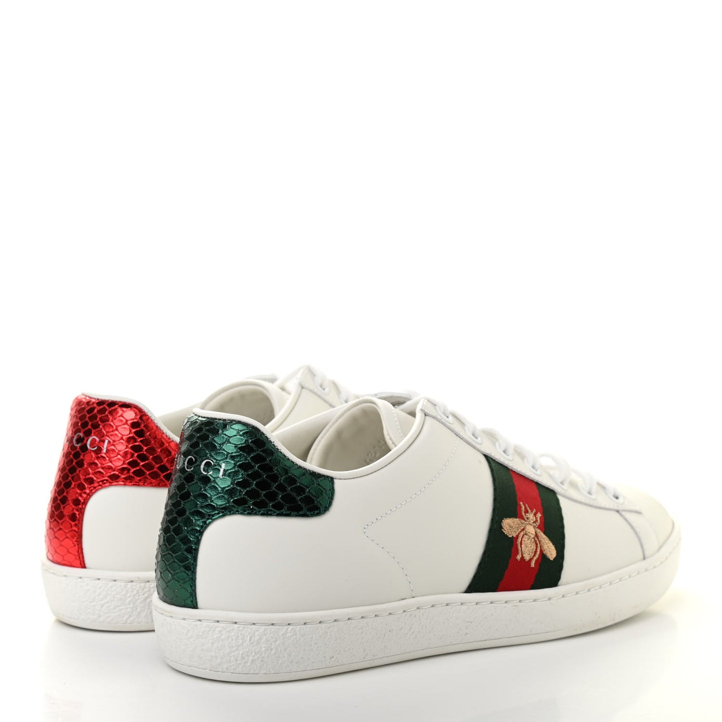 Calfskin Ayers Bee Embroidered Womens Ace Sneakers 38 White Green