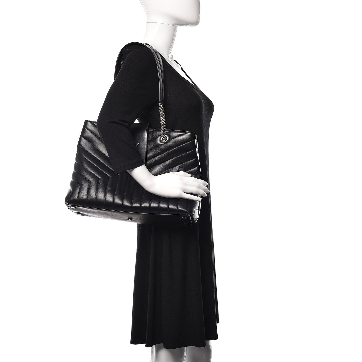 Calfskin Y Quilted Monogram Large Loulou Shopper Black