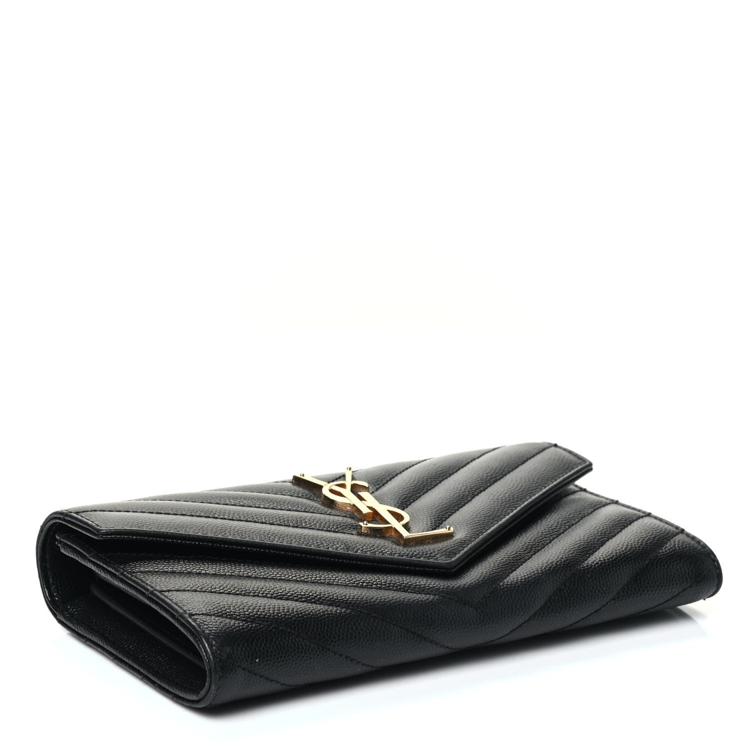 Saint Laurent Grain De Poudre Matelasse Chevron Monogram Flap Wallet Black 3 of 4