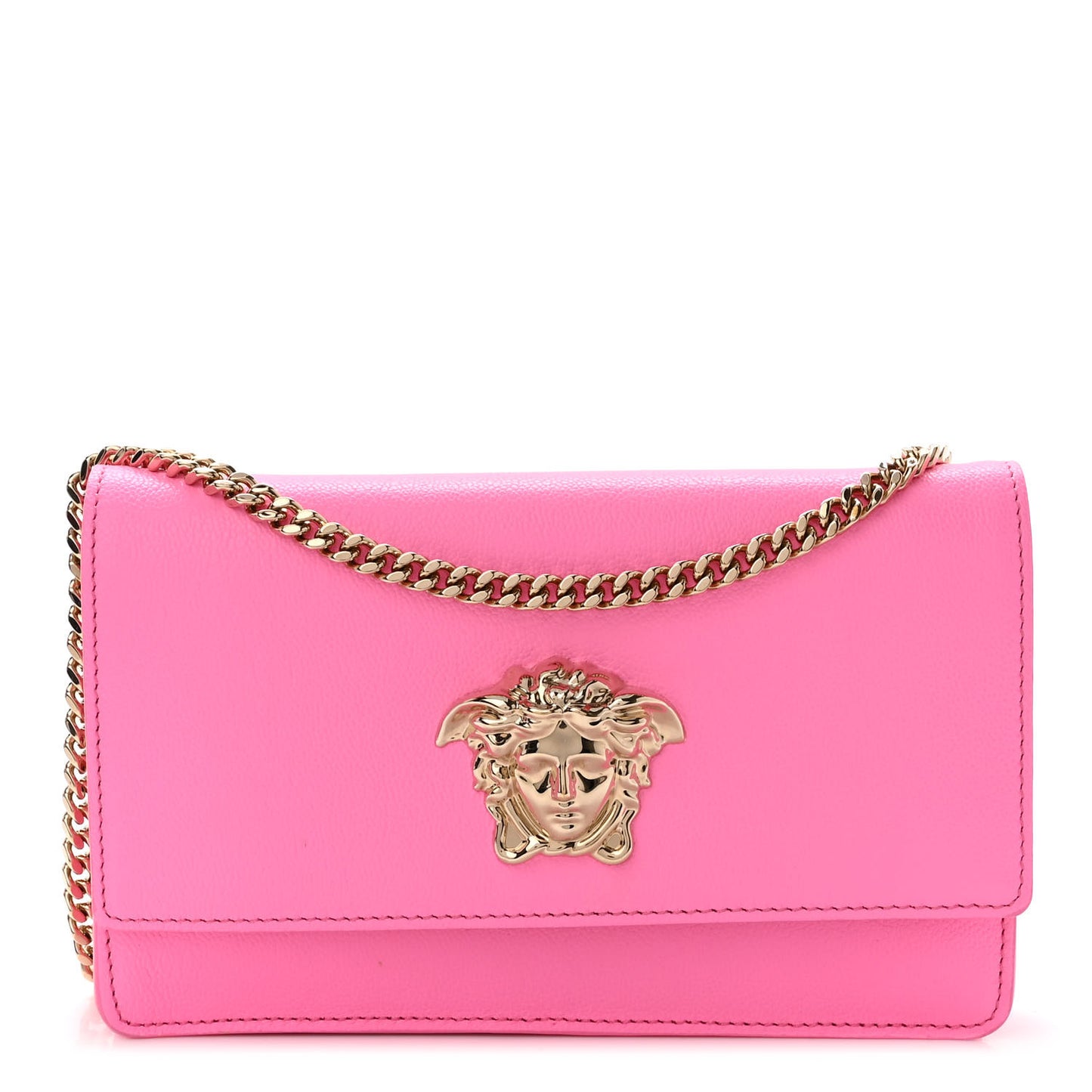 Grained Calfskin Medusa Wallet On Chain Pink