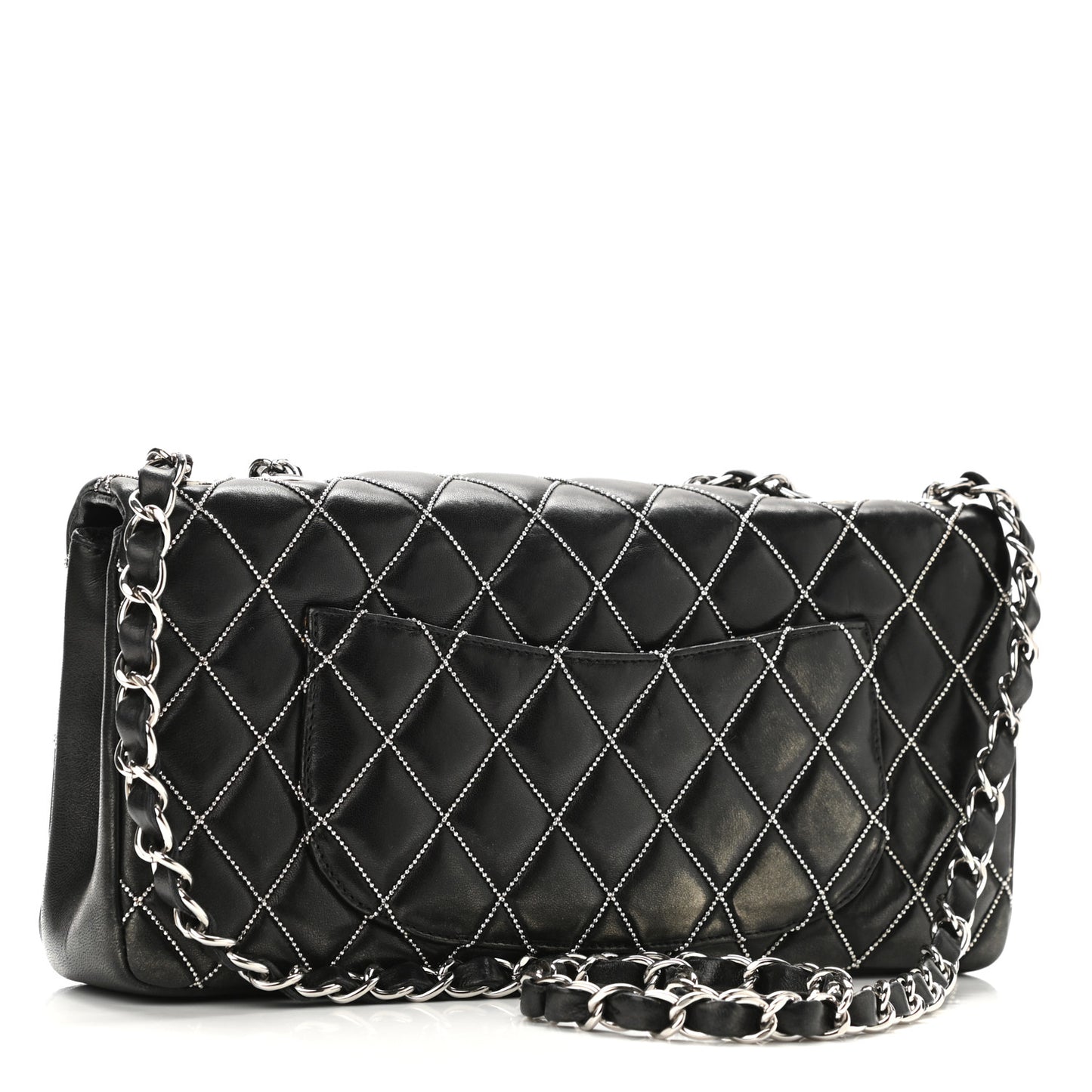 Lambskin Studded Medium Metal Beauty Flap Black