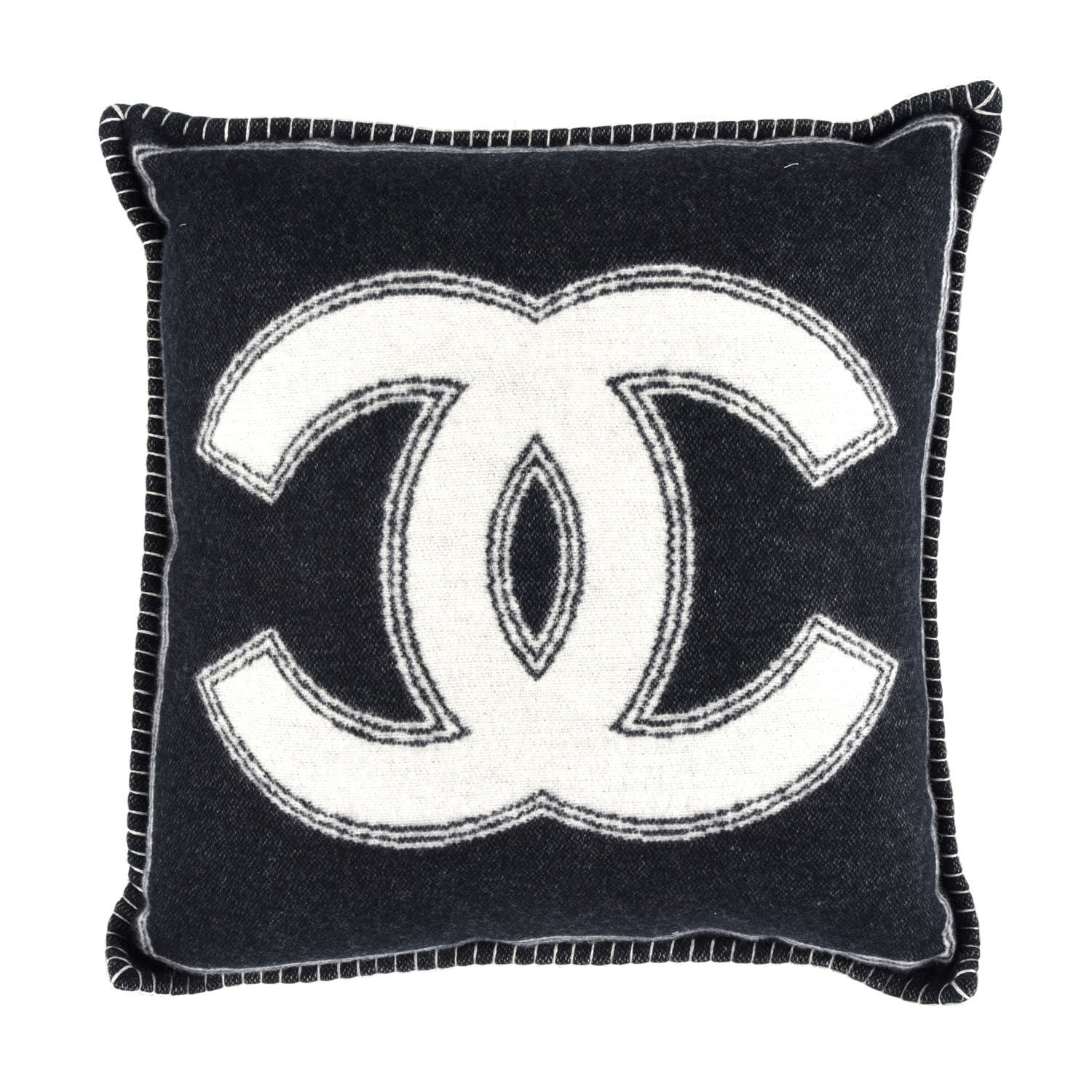 Chanel Merino Wool Cashmere CC Pillow Black Beige 2 of 3