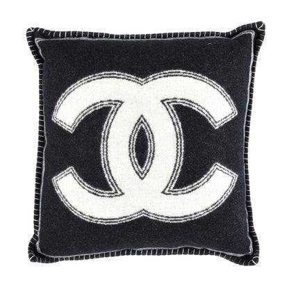 Chanel Merino Wool Cashmere CC Pillow Black Beige 2 of 3