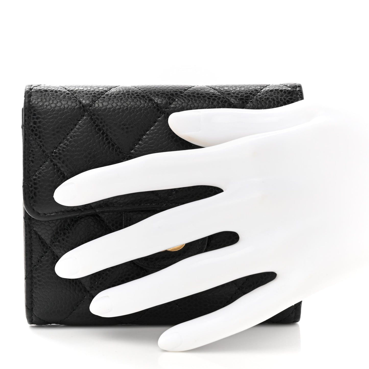Caviar Quilted Compact Flap Wallet Black