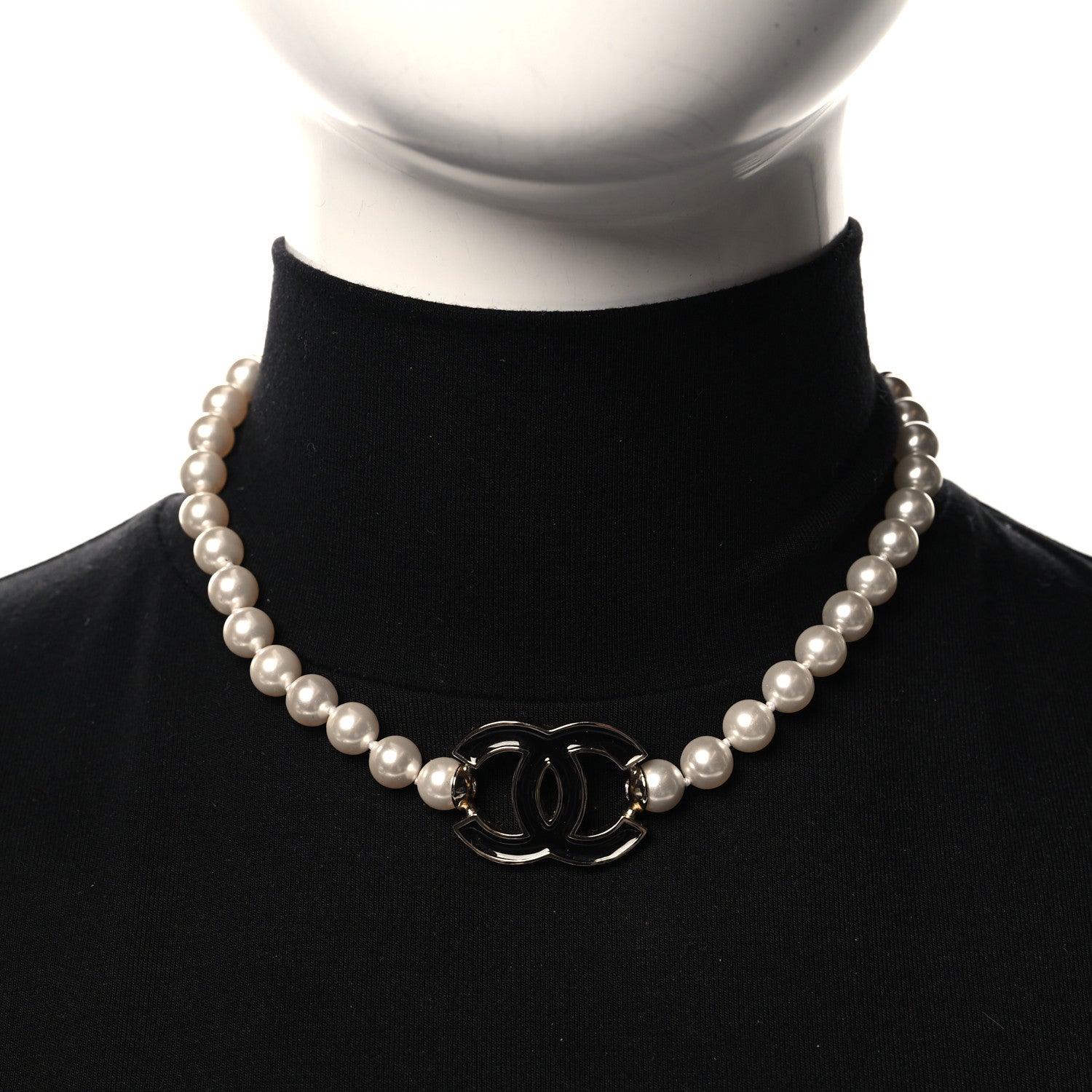 Chanel Pearl Resin CC Choker Necklace Gold White Black 2 of 5