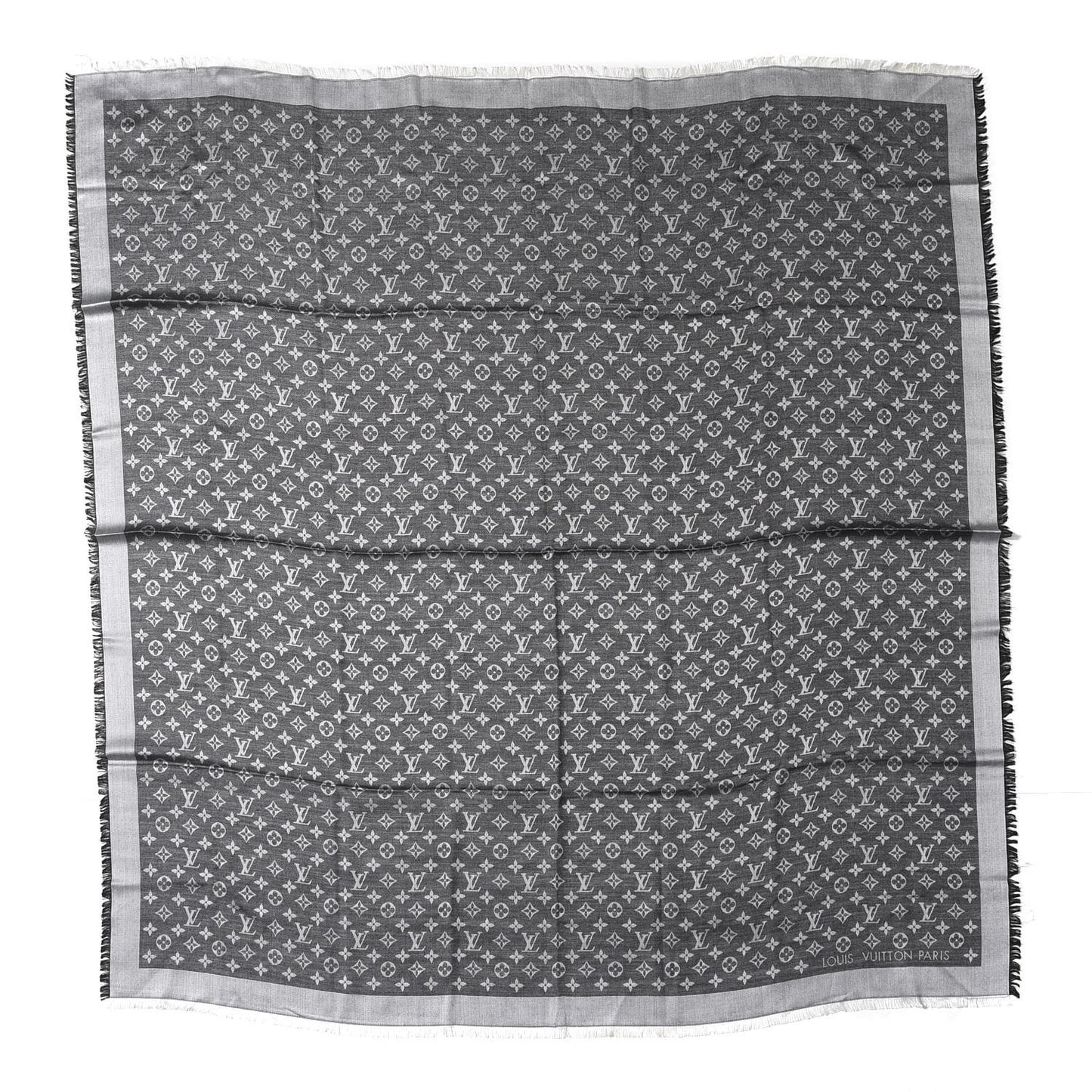 Wool Silk Monogram Denim Shawl Black