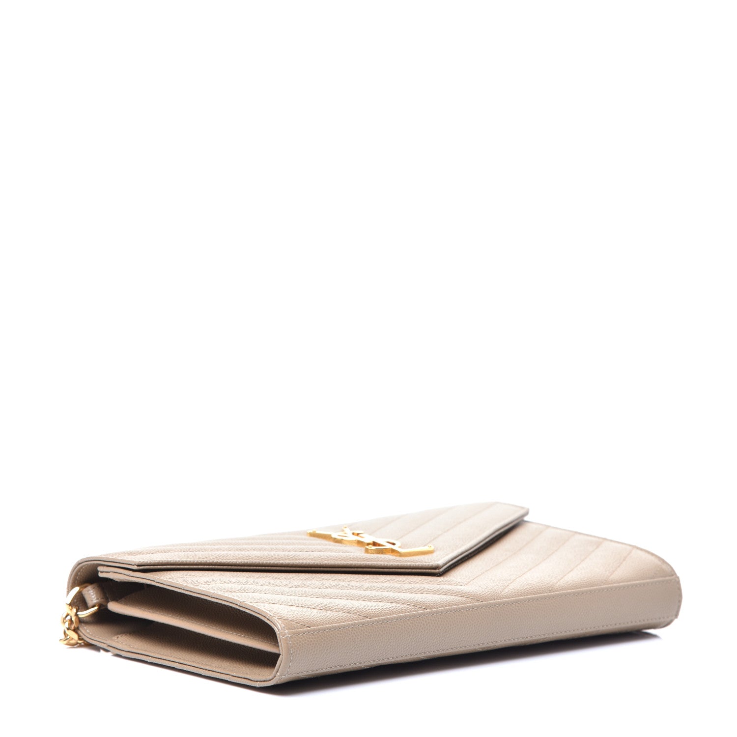 Saint Laurent Grain De Poudre Matelasse Chevron Monogram Chain Wallet Nude Powder 4 of 8