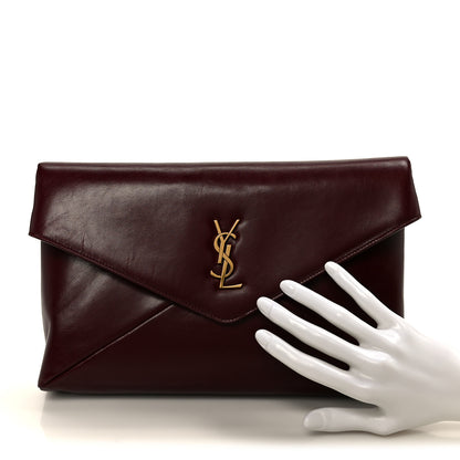 Saint Laurent Lambskin Large Cassandre Envelope Pouch Dark Ruby 2 of 8