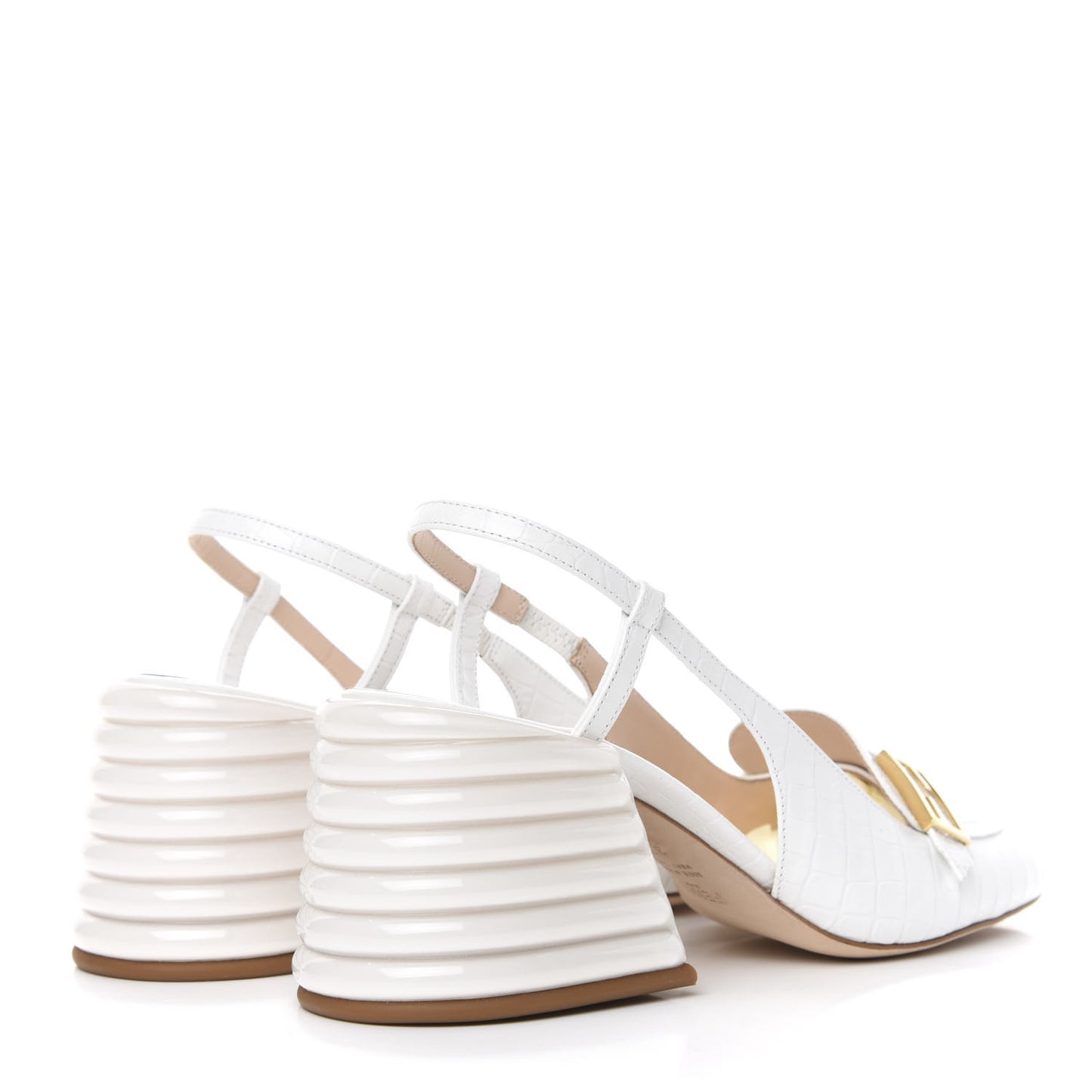 Calfskin Crocodile Embossed Promenade Slingback Loafer Pumps 38.5 White