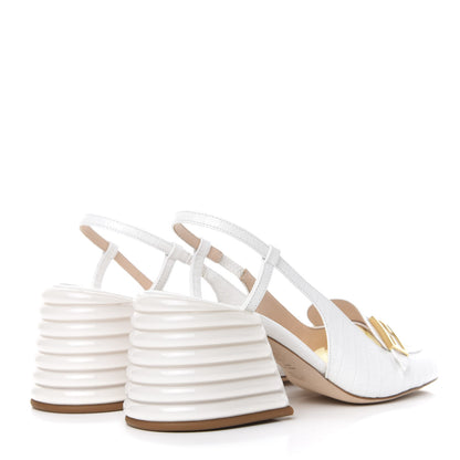 Fendi Calfskin Crocodile Embossed Promenade Slingback Loafer Pumps 38.5 White 4 of 9