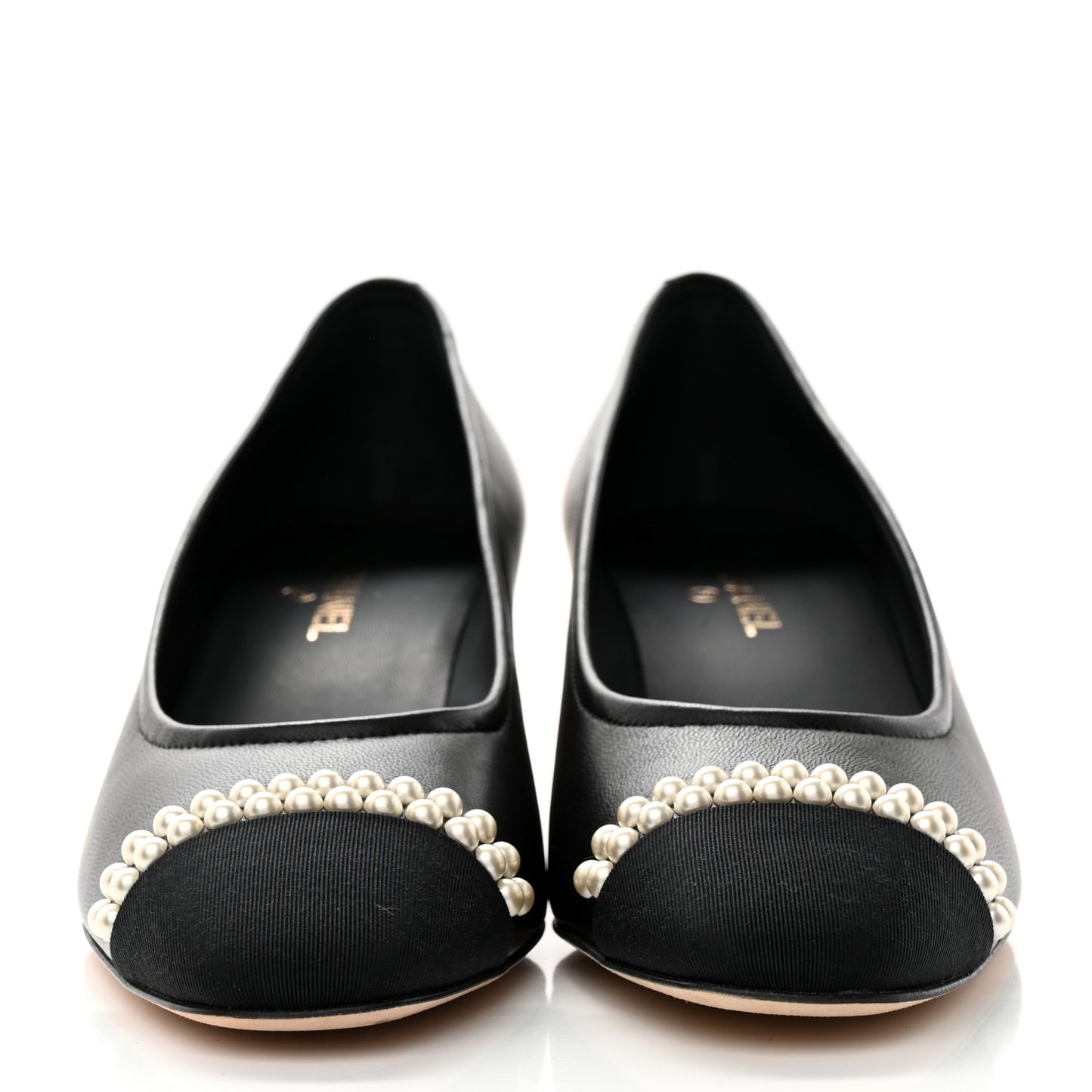Lambskin Grosgrain Pearl Cap Toe CC Pumps 37 Black