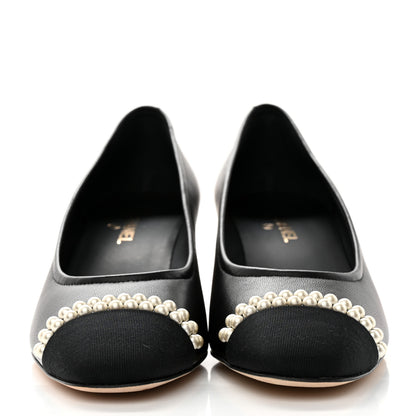 Chanel Lambskin Grosgrain Pearl Cap Toe CC Pumps 37 Black 2 of 9