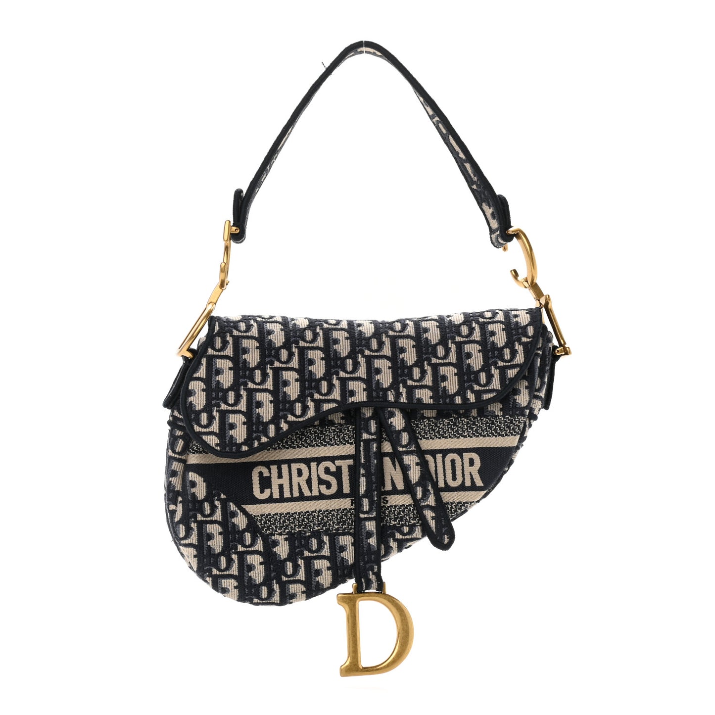 Oblique Embroidered Saddle Bag Blue