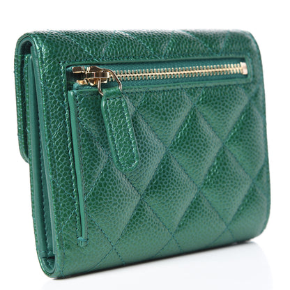 Chanel Metallic Caviar Quilted Compact Flap Wallet Green 4 of 9