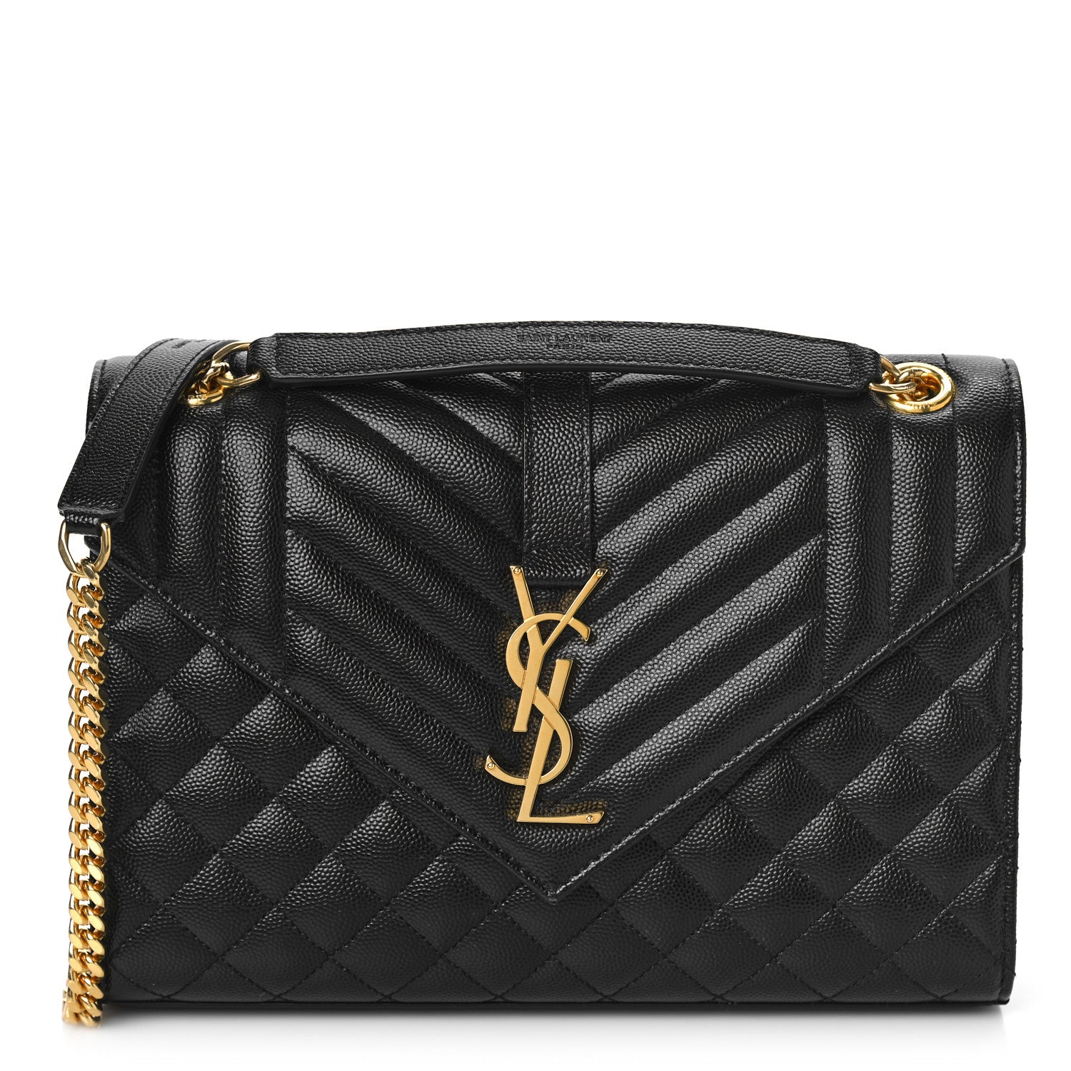 Saint Laurent Grain De Poudre Textured Mixed Matelasse Triquilt Medium Monogram Satchel Black 1 of 9