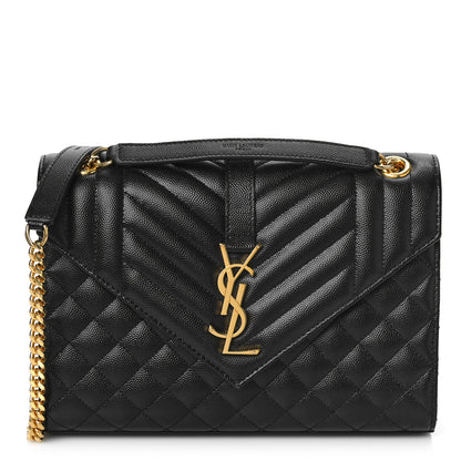 Saint Laurent Grain De Poudre Textured Mixed Matelasse Triquilt Medium Monogram Satchel Black 1 of 9