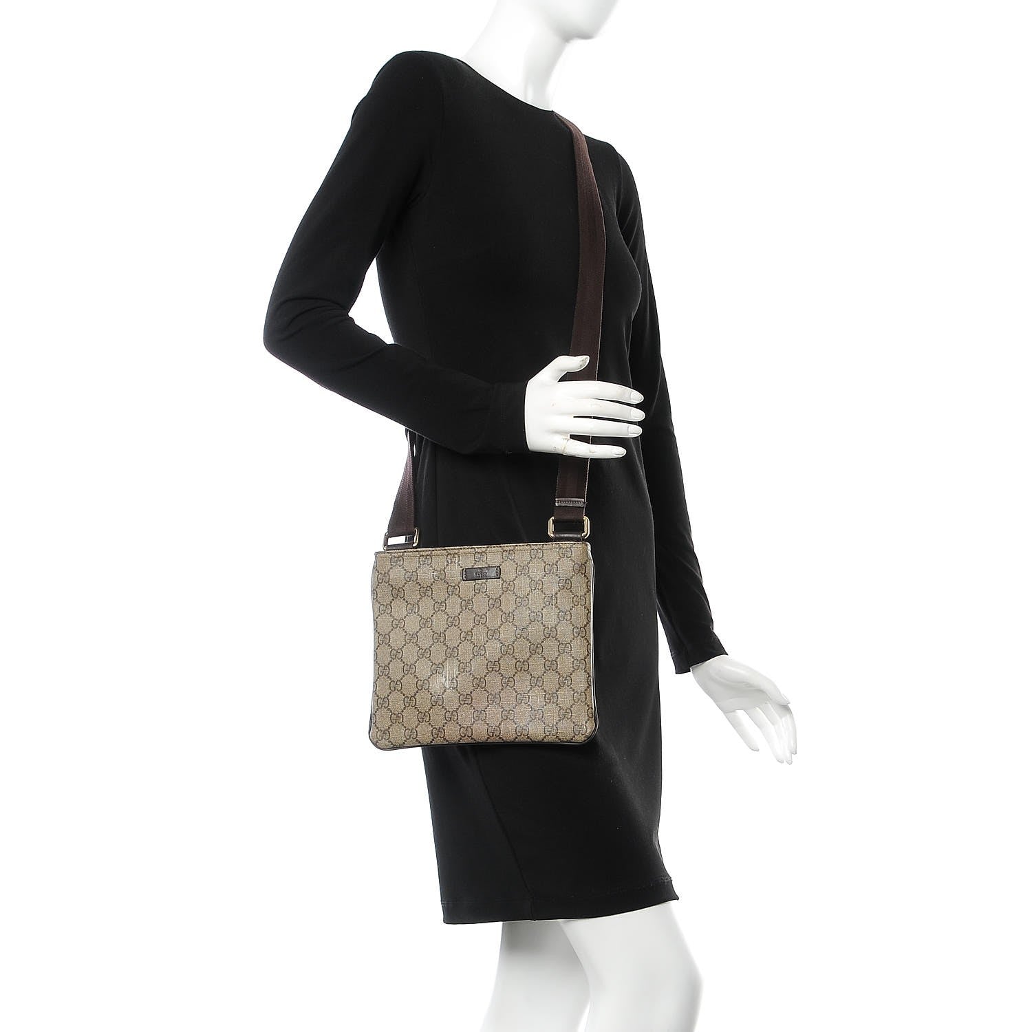 Gucci GG Supreme Monogram Small Flat Messenger Bag Dark Brown 2 of 9