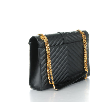 Saint Laurent Grain De Poudre Matelasse Chevron Large Monogram Satchel Black 3 of 9