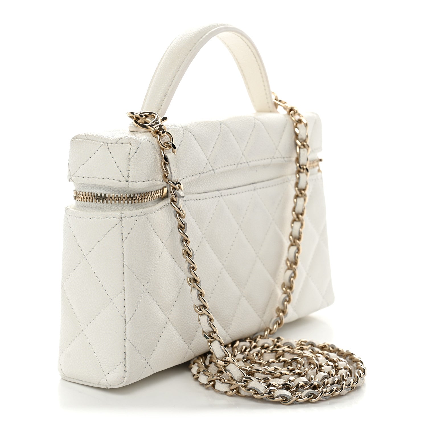 Chanel Caviar Quilted Top Handle Slim Vanity With Chain White 3 of 11