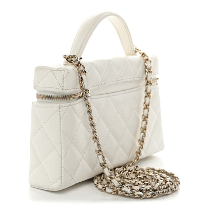 Chanel Caviar Quilted Top Handle Slim Vanity With Chain White 3 of 11
