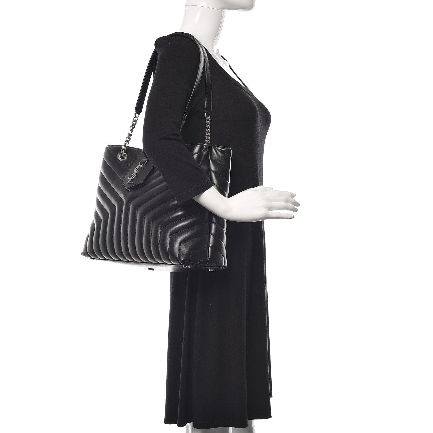 Saint Laurent Calfskin Y Quilted Monogram Large Loulou Shopper Black 2 of 9