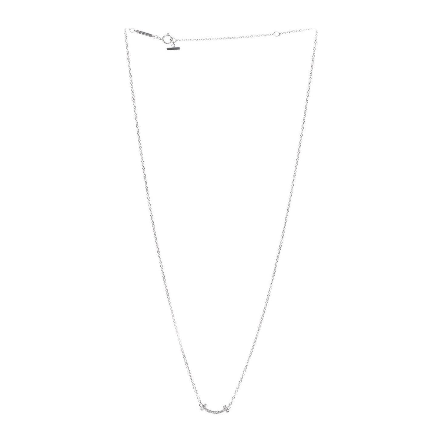 18K White Gold Diamond Mini T Smile Pendant Necklace