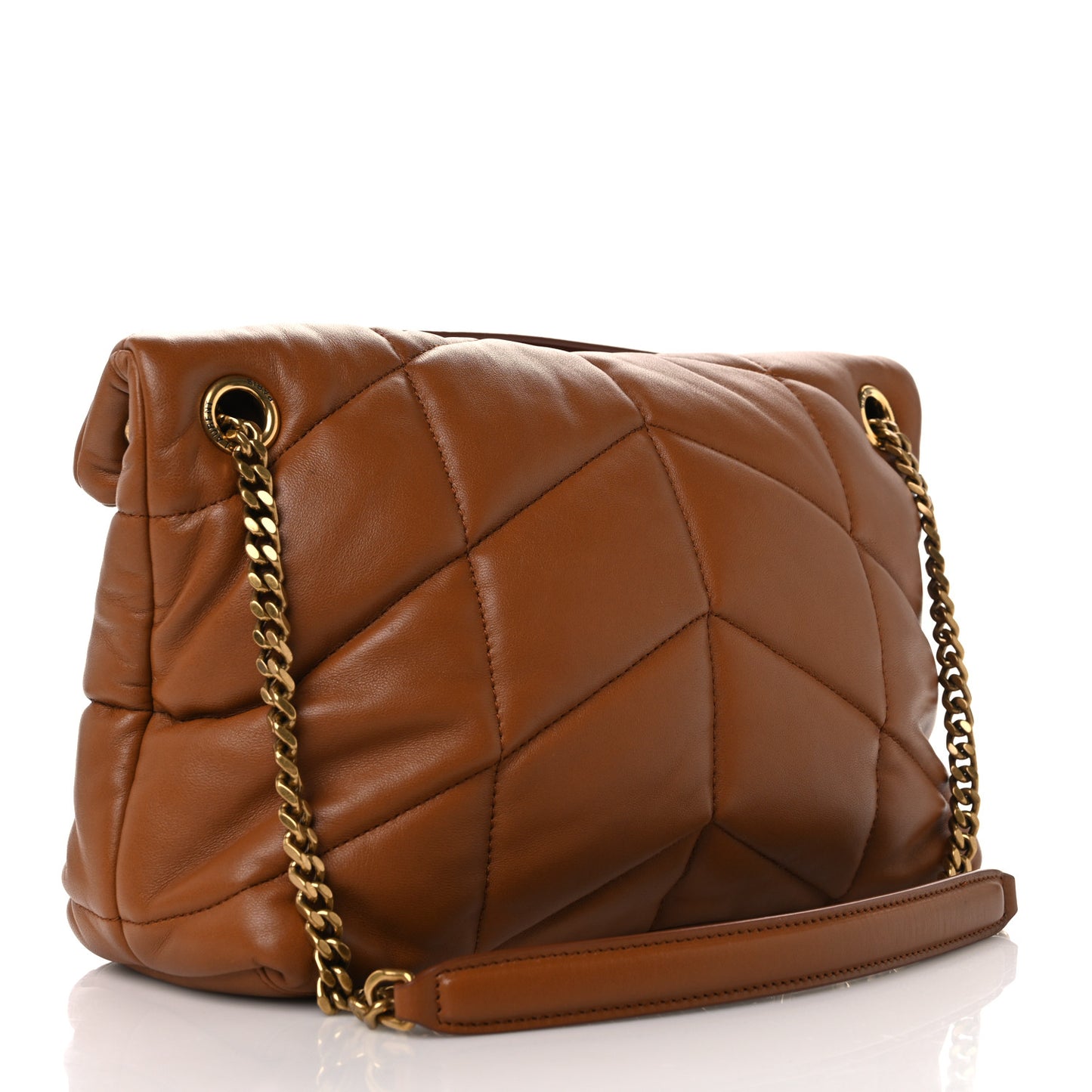 Lambskin Quilted Small Loulou Puffer Monogram Chain Satchel Dark Honey
