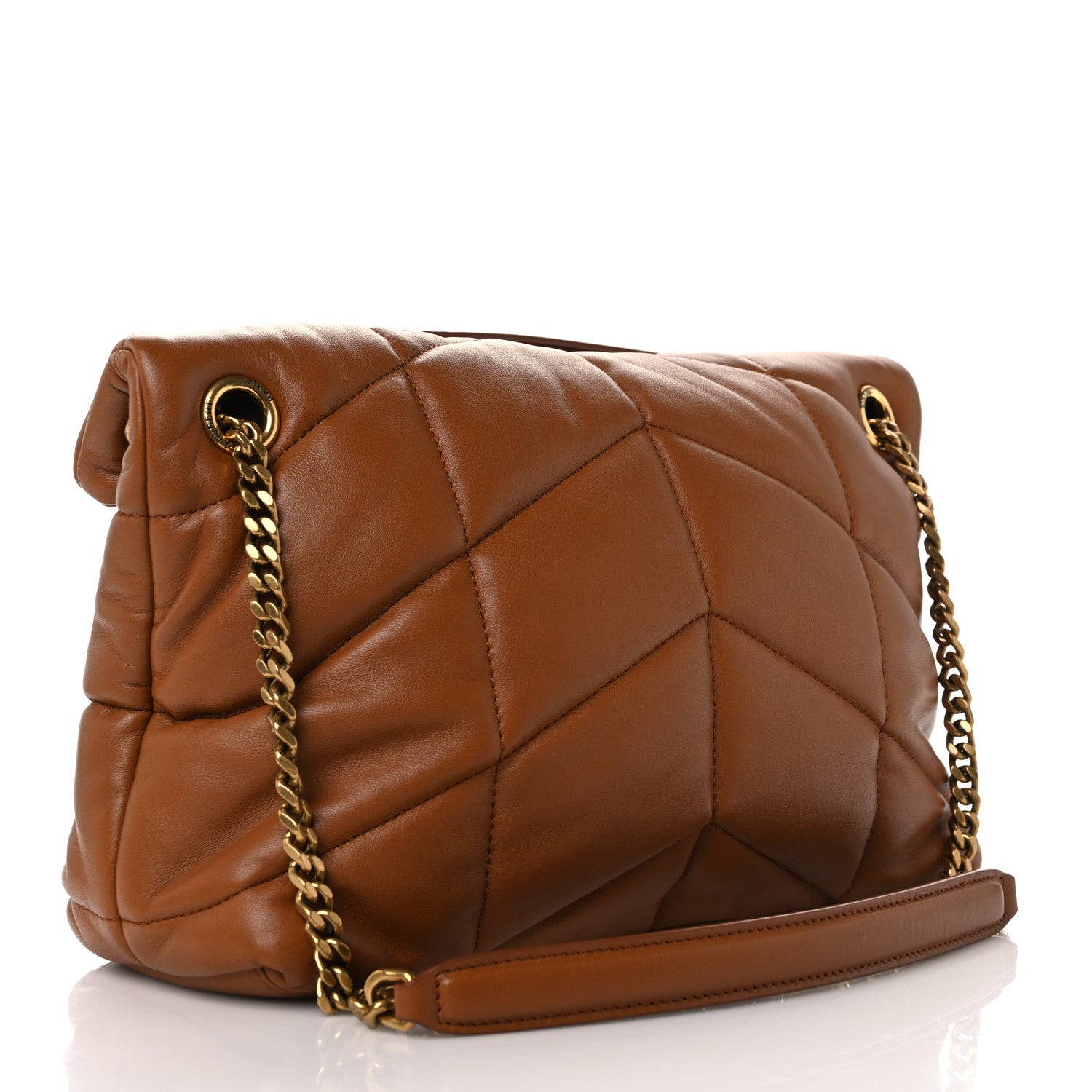 Saint Laurent Lambskin Quilted Small Loulou Puffer Monogram Chain Satchel Dark Honey 3 of 11