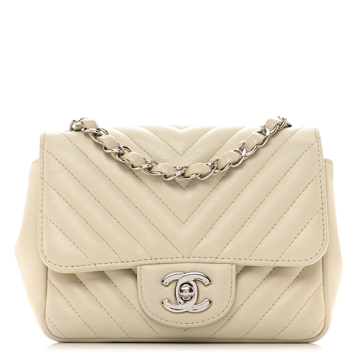 Chanel Lambskin Chevron Quilted Mini Square Flap White 1 of 10