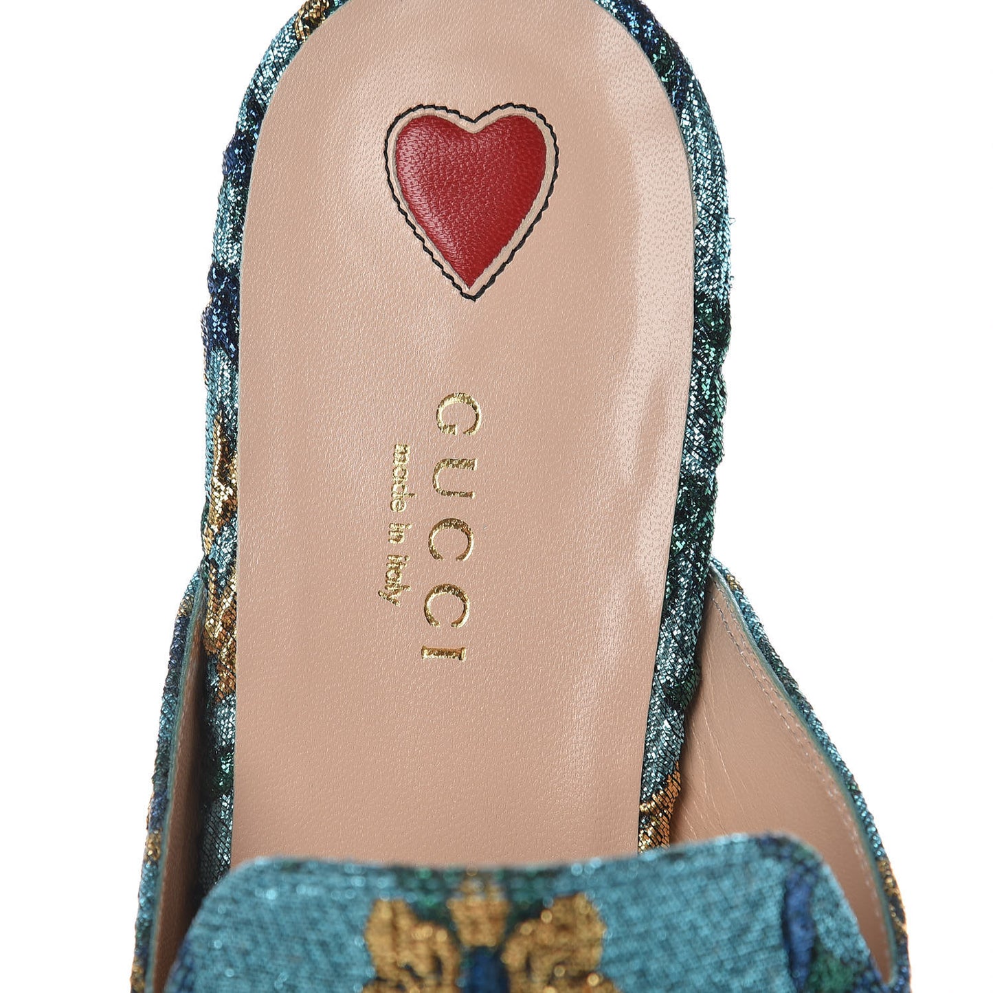 Iridescent Brocade Womens Princetown Slippers 38.5 Azure Multicolor Oro
