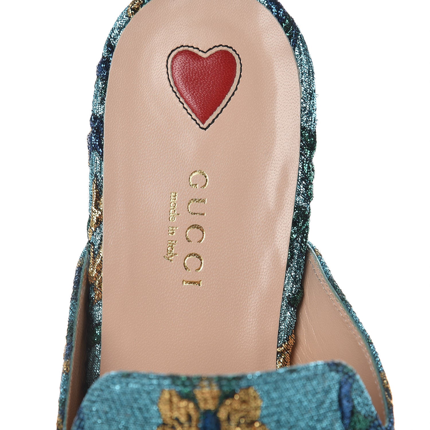 Gucci Iridescent Brocade Womens Princetown Slippers 38.5 Azure Multicolor Oro 7 of 8