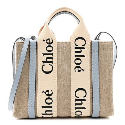 Chloe Cotton Calfskin Small Woody Ribbon Tote With Strap Light Blue 1 of 13