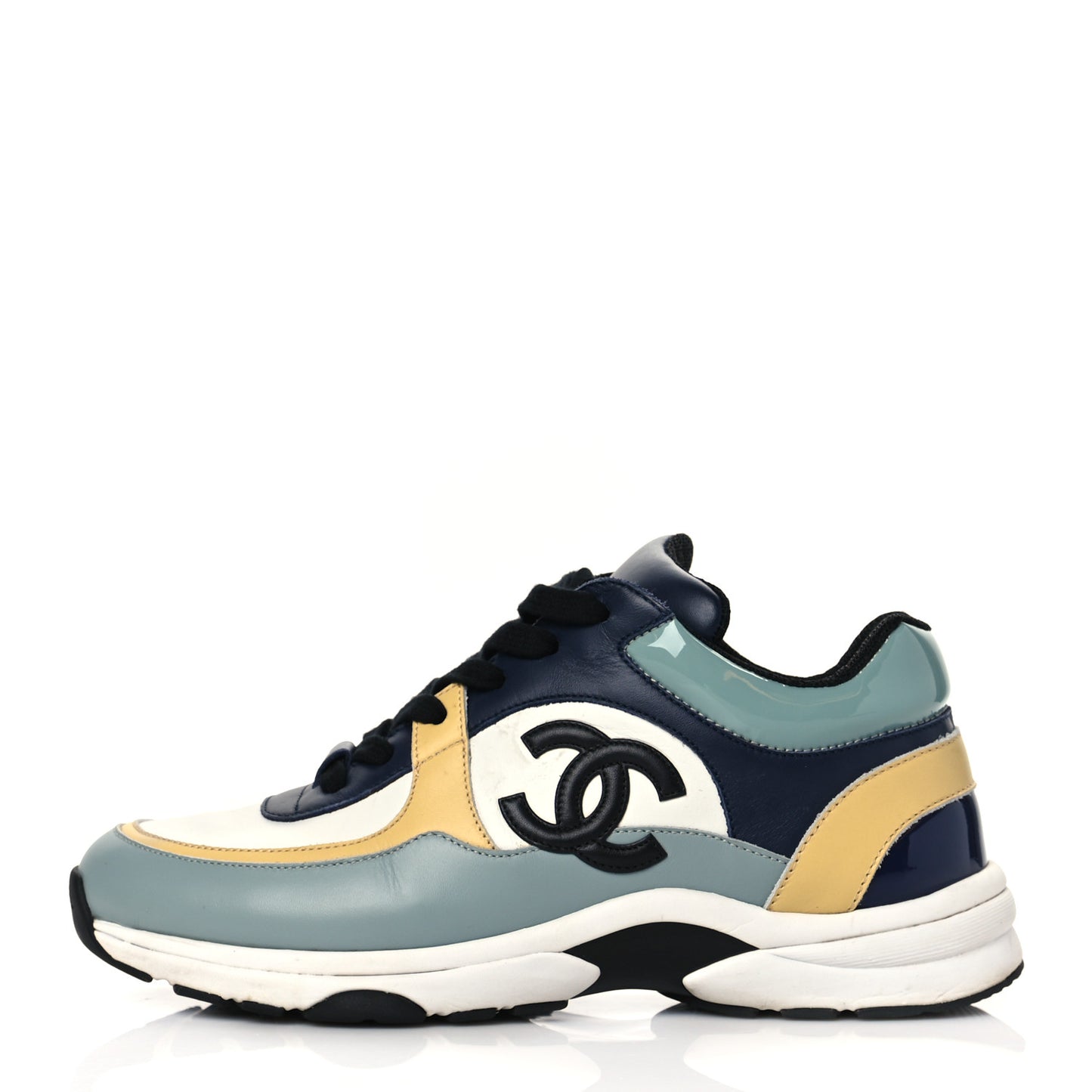 Calfskin Patent CC Sneakers 39 White Blue Yellow