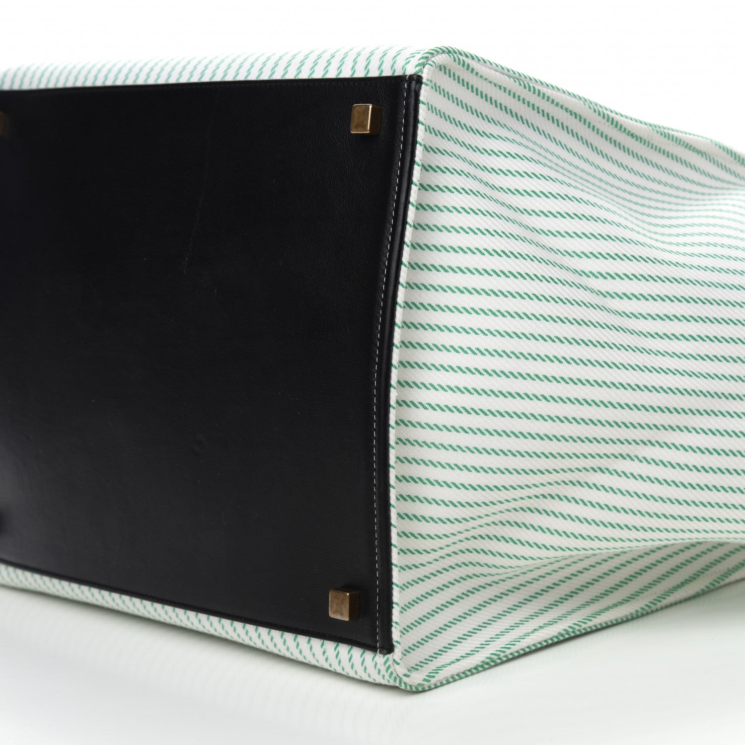 Celine Cotton Canvas Striped Medium Phantom Luggage White Green 9 of 10
