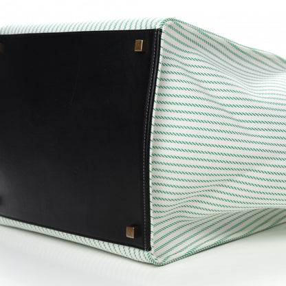 Celine Cotton Canvas Striped Medium Phantom Luggage White Green 9 of 10