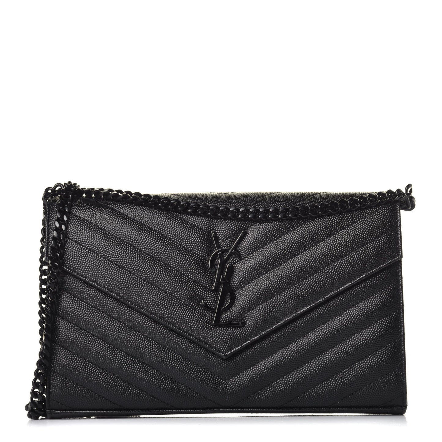 Grain De Poudre Matelasse Chevron Monogram Chain Wallet Black