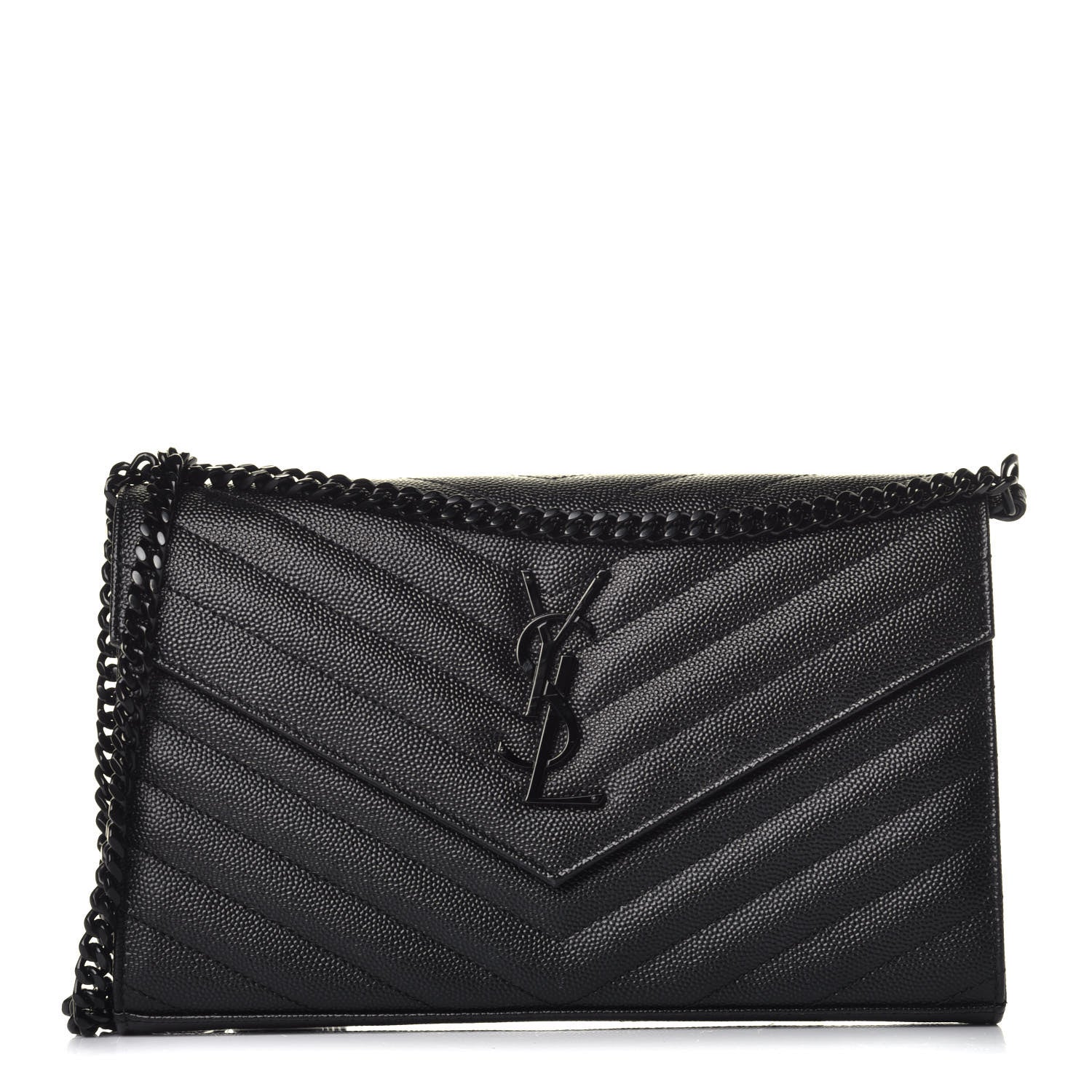 Saint Laurent Grain De Poudre Matelasse Chevron Monogram Chain Wallet Black 1 of 9