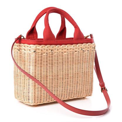 Prada Wicker Canvas Shoulder Bag Rosso 3 of 10