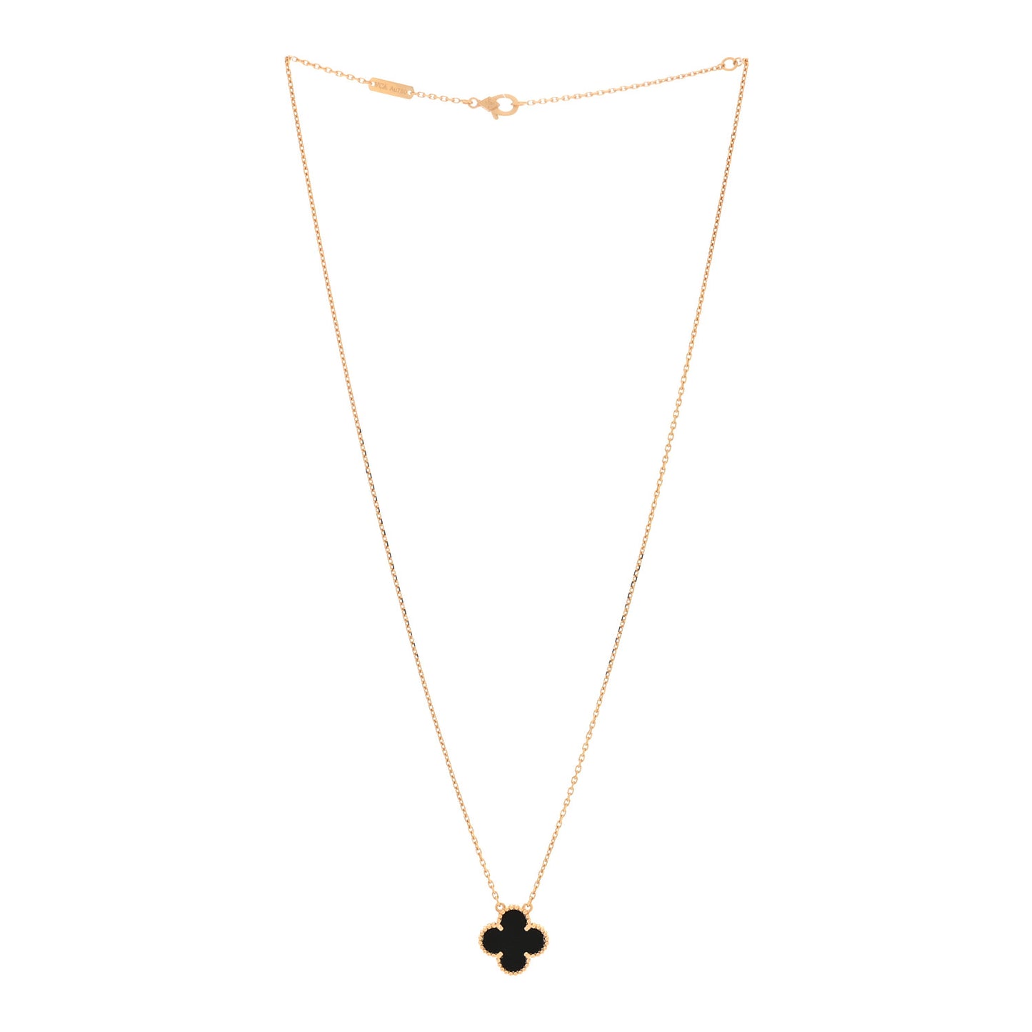 18K Yellow Gold Black Onyx Vintage Alhambra Pendant Necklace