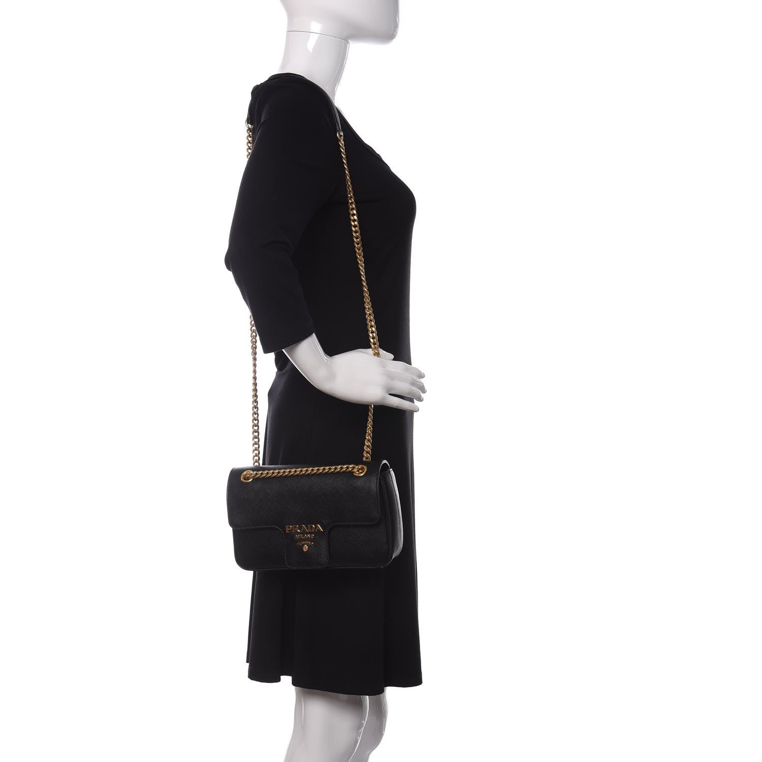 Prada Saffiano Flap Shoulder Bag Black 2 of 14