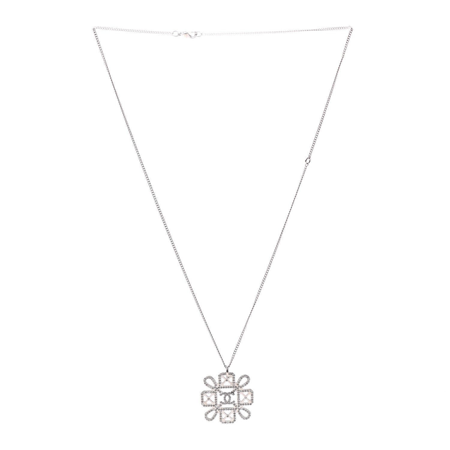 Chanel Crystal Strass Necklace Silver 3 of 5