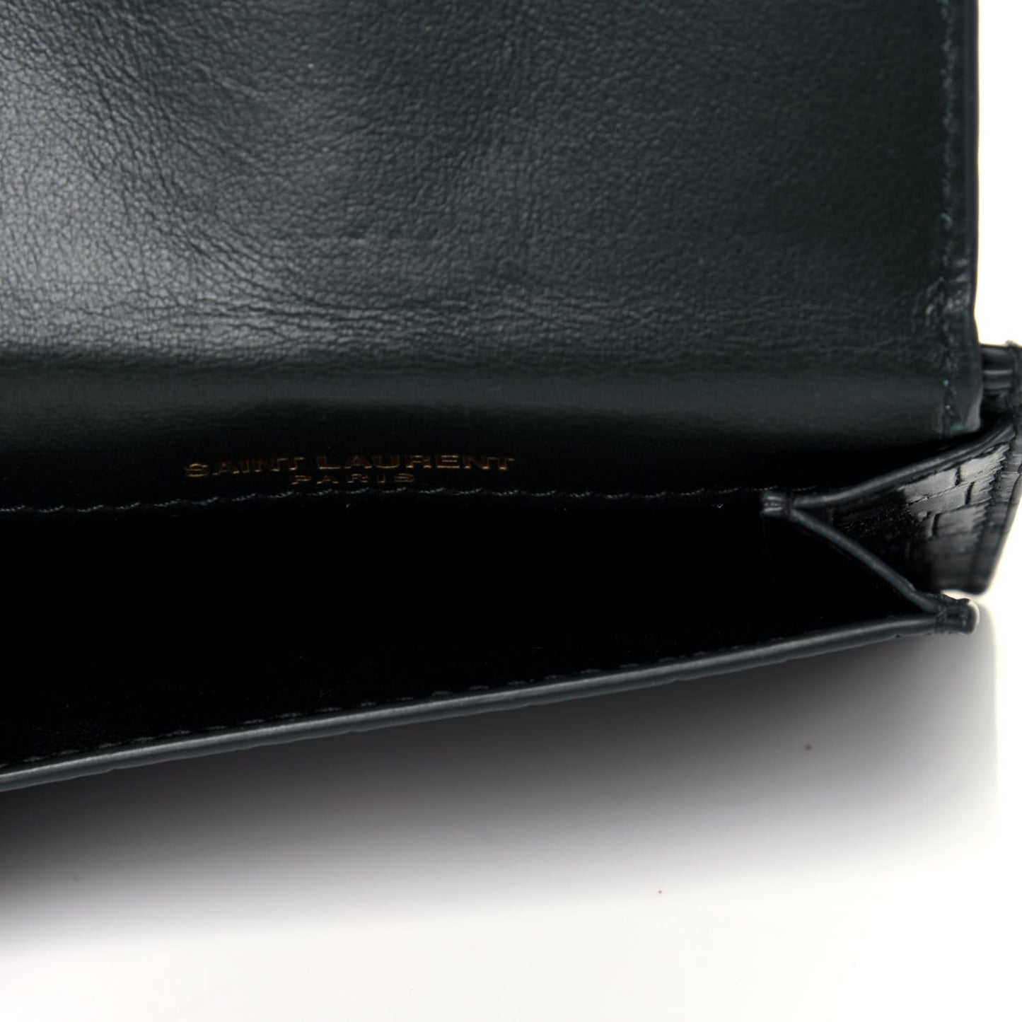 Calfskin Crocodile Embossed Uptown Monogram Card Case Dark Green