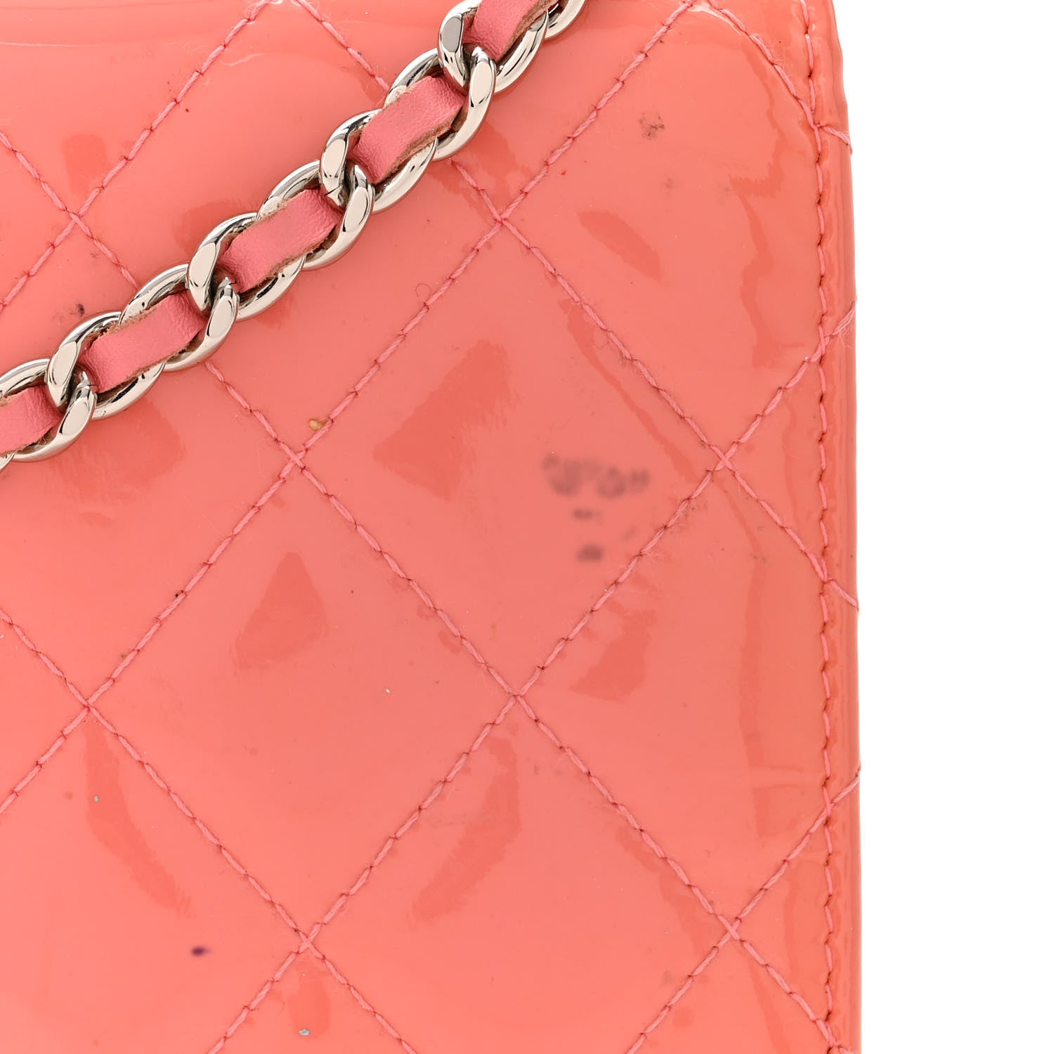 Chanel Patent Quilted Wallet On Chain WOC Coral 12 of 17