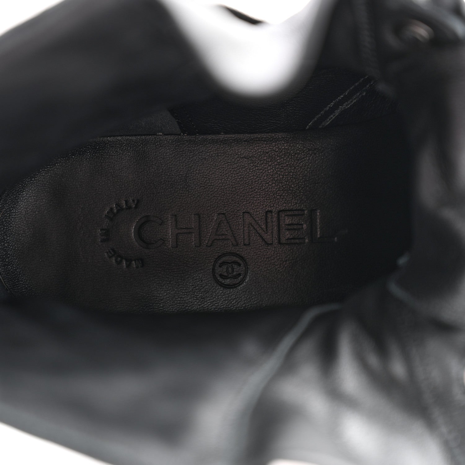 Chanel Calfskin Quilted Lace Up Combat Boots 38 Black 6 of 13