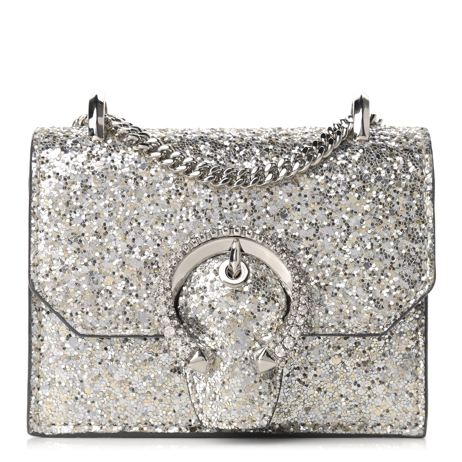 Jimmy Choo Coarse Glitter Mini Paris Crossbody Platinum 1 of 10