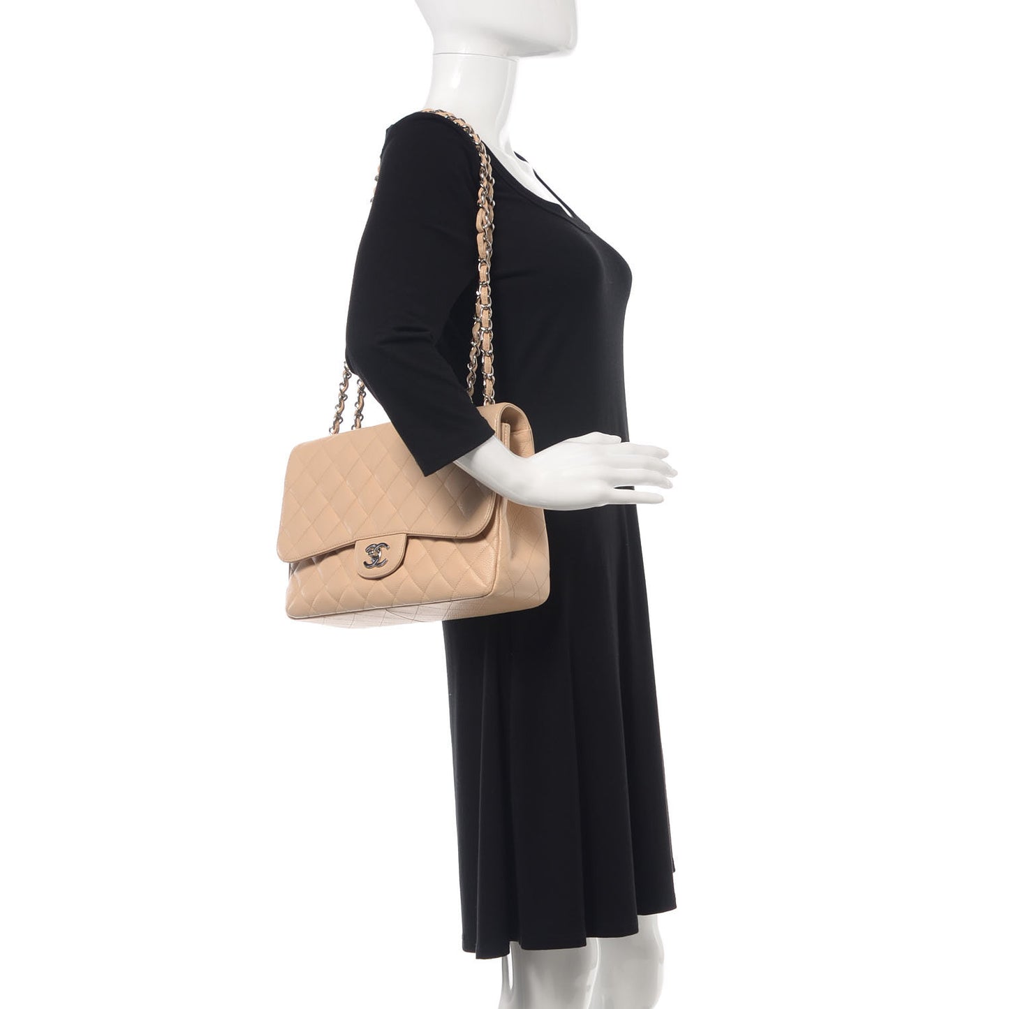 Caviar Quilted Jumbo Single Flap Beige Clair